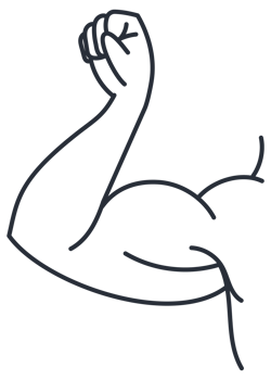 Set of strong arms showing biceps muscle, flexing powerful forearm, in cartoon, silhouette and line art style png