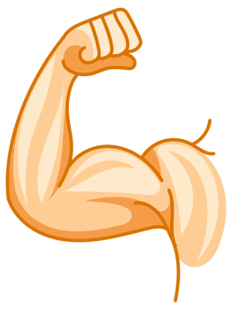 Set of strong arms showing biceps muscle, flexing powerful forearm, in cartoon, silhouette and line art style png