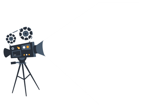 Graphic representation of an old-fashioned film projector casting light on a bright orange background png