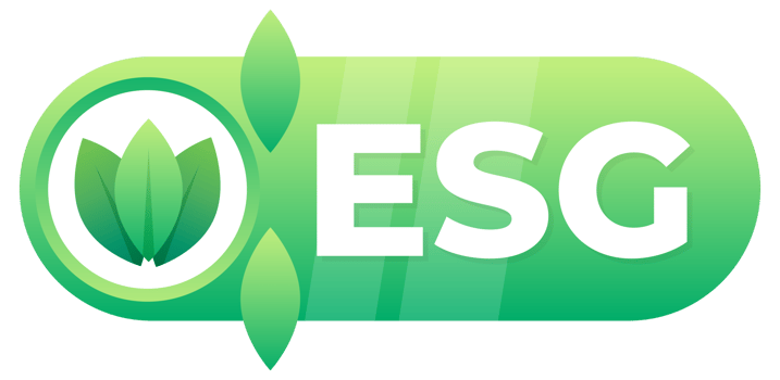 Green ESG sustainable badge design with leaf symbol for environmental, social, and governance standards png