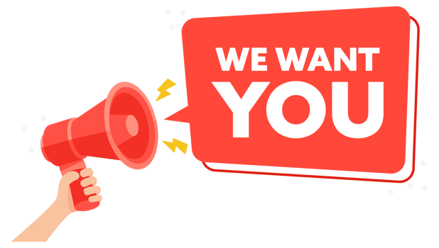 Engaging Recruitment Concept with We Want You Text on Red Megaphone Announcement Sign png