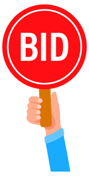 People holding bid paddles making offers at an auction png