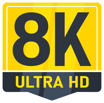 Set of yellow and black 8k ultra hd resolution tv screen stickers showing television display format png