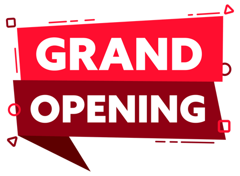 Speech bubble with the word grand opening red label. stock illustration png