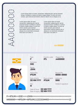 International male biometric passport. Opened and closed passport. illustration png