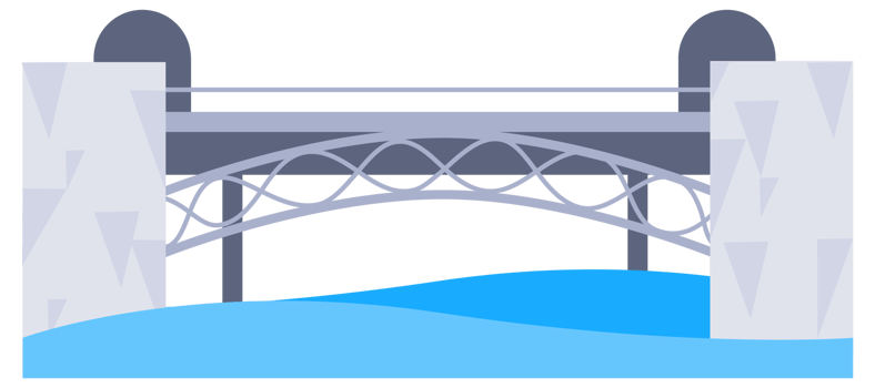Types of bridge set. Architectural connecting structures. Constructions for transportation. png