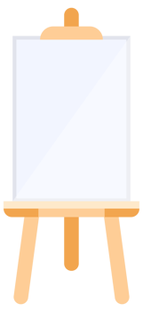 Different wooden easels, some holding blank canvases, perfect for art studios and aspiring artists png