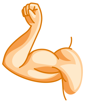Set of strong arms showing biceps muscle, flexing powerful forearm, in cartoon, silhouette and line art style png