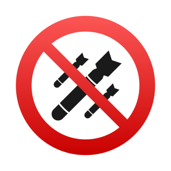 Stop war and military conflicts, red prohibition sign banning missiles and weapons png