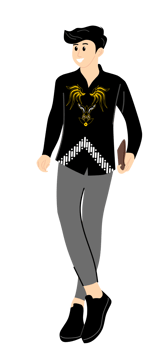 A cartoon man in a black shirt and yellow jacket png