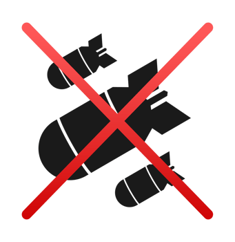 Red cross prohibiting falling bombs, stop war symbol png