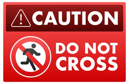 Caution do not cross sign depicting prohibition symbol on red background png