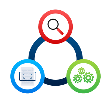 Workflow automation process connecting research, data extraction and development png