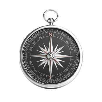 A compass with a black face and a silver frame png