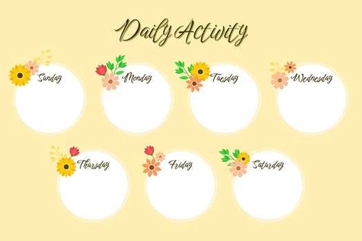 Daily Activities of The Week, Time Table Design, on Flower Theme vector