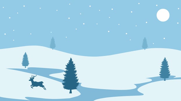 Landscape illustration of winter hill with pine trees and a deer vector