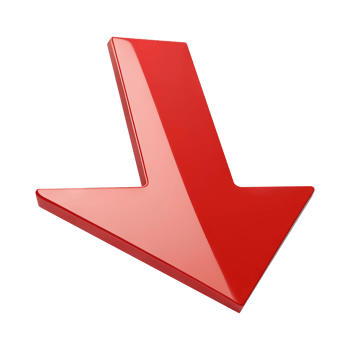 A simple 3D Red arrow business graph pointing down on transparent background png