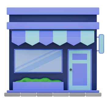 3D Render Front Blue Shop and Store with plant Illustration png