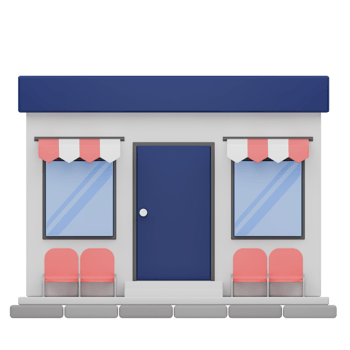 3D Render Front Mini Shop and Store with chair Illustration png