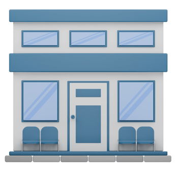 3D Render Front Minimalist Shop and Store with chair Illustration png