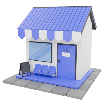 3D Render Front Mini Shop and Store with chair and menu board Illustration png