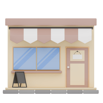 3D Render Front Brown Shop and Store with Menu Board Illustration png