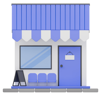 3D Render Front Blue Shop and Store with Menu Board Illustration png