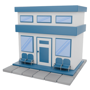 3D Render Front Blue and White Shop and Store Illustration png
