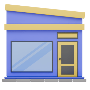 3D Render Front Blue and Yellow Shop and Store with Window Glass Illustration png