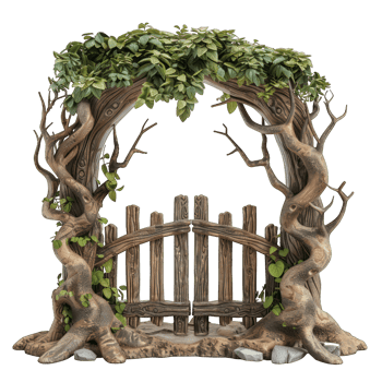 Door through two trees transparent background png