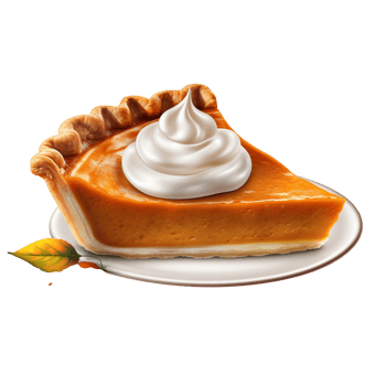 Pumpkin Pie Slice with Whipped Cream and Autumn Leaves png