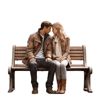 Romantic Couple Sitting on a Park Bench Sharing an Intimate Moment png