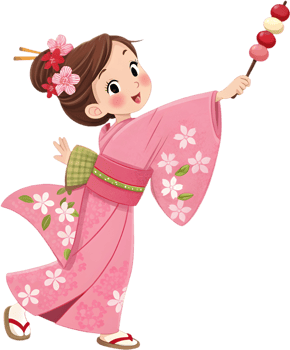 Vibrant Festival Scenes with Cute Cartoon Figures Amid Blossoms. . png