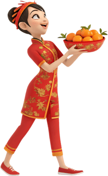 Beautiful Cartoon Girls in Stunning Attire for New Year Decorations. . png