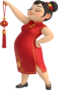 Cartoon Girls Celebrating Chinese New Year in Traditional Festive Outfits. . png