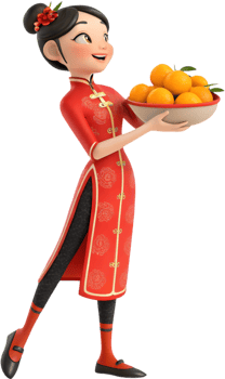 Festive Clipart of Cartoon Girls Enjoying Chinese New Year Celebrations. . png