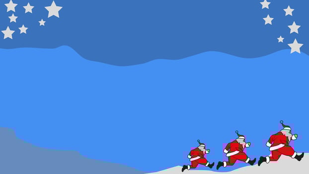 background with a Christmas theme and running Santa, suitable for media content with a copy space area vector