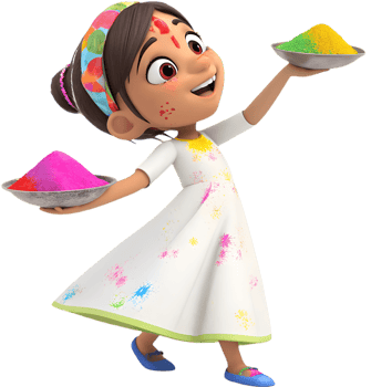 Holi Festival Clipart Featuring Vibrant Cartoon Girls in Outfits. . png