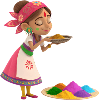 Vibrant Holi Celebration Clipart Featuring Happy Cartoon Girls. . png