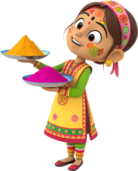 Celebrate Holi Joy with Adorable Girls in Vibrant Outfits. . png