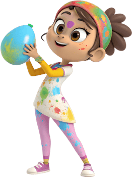 Vibrant Cartoon Girls Bringing Festive Cheer to Holi Decorations. . png