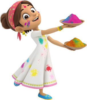 Joyful Cartoon Girls Posing for Holi Clipart Decoration Projects. . png