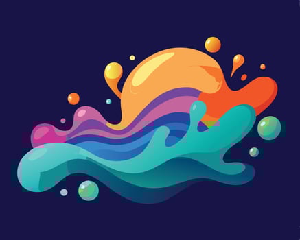 Colorful splash of water and waves on a dark background vector