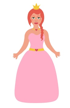Beautiful fairy tale princess in pink dress. Children illustration. Flat. vector