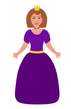 Beautiful fairy tale princess in purple dress. Children illustration. Flat. vector