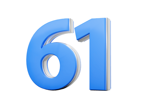 3D Number 61 Sixty One Made Of Blue Body With Silver Outline 3D Illustration png