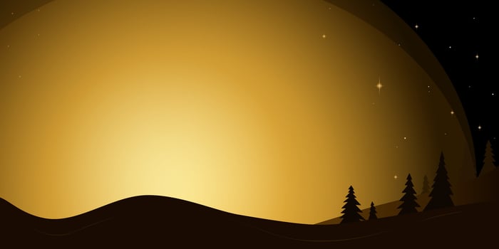 Winter Christmas night on the background of sunset with stars and silhouettes of Christmas trees vector