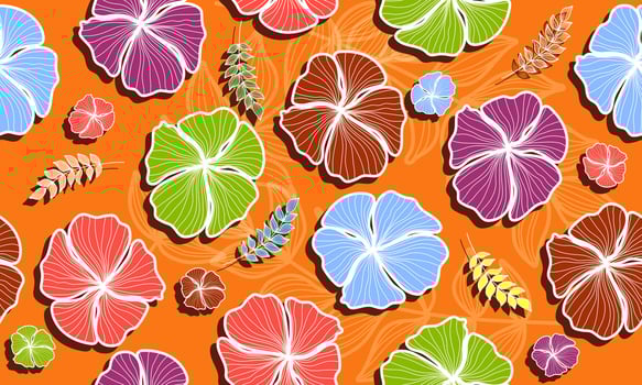 Modern colorful tropical floral leaves pattern. Cute botanical abstract contemporary seamless pattern. orange background. vector