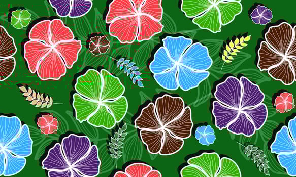 Modern colorful tropical floral leaves pattern. Cute botanical abstract contemporary seamless pattern. green background. vector