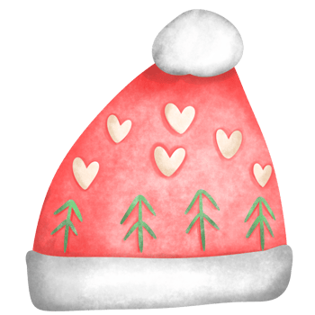 Watercolor christmas santa claus hats with heart and tree png